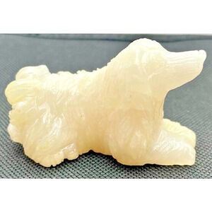White Agate Springer Spaniel Hand Carved Gemstone 2.5"